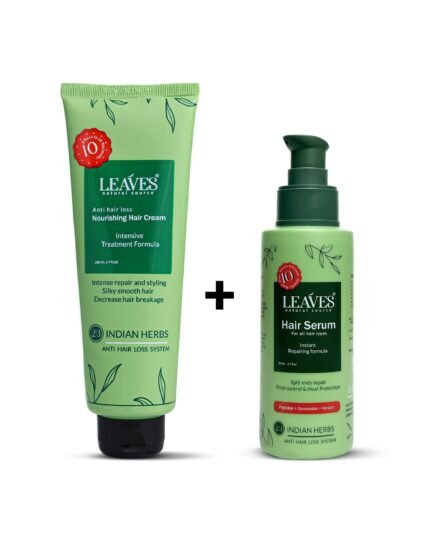 Leaves روتين علاج الهيشان والتقصف اليومي (ليفز كريم تصفيف الشعر + ليفز هير سيروم)