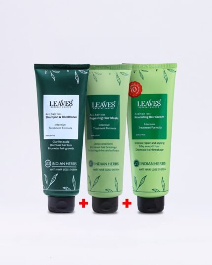 Leaves روتين علاج جفاف وهيشان الشعر (كريم+ هير ماسك + شامبو )