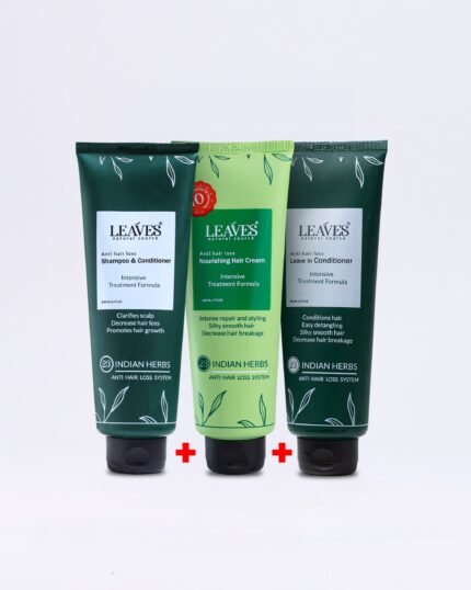 Leaves روتين علاج جفاف وتقصف الشعر (شامبو + كريم + ليف إن)