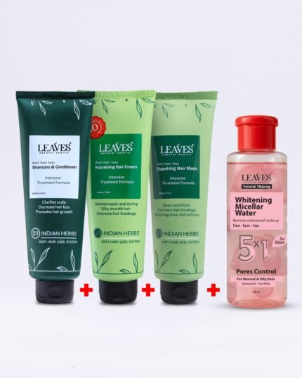 Leaves (كريم شعر ليفز – شامبو ليفز – هير ماسك ليفز – ميسيلار ووتر ليفز للبشرة الدهنية)