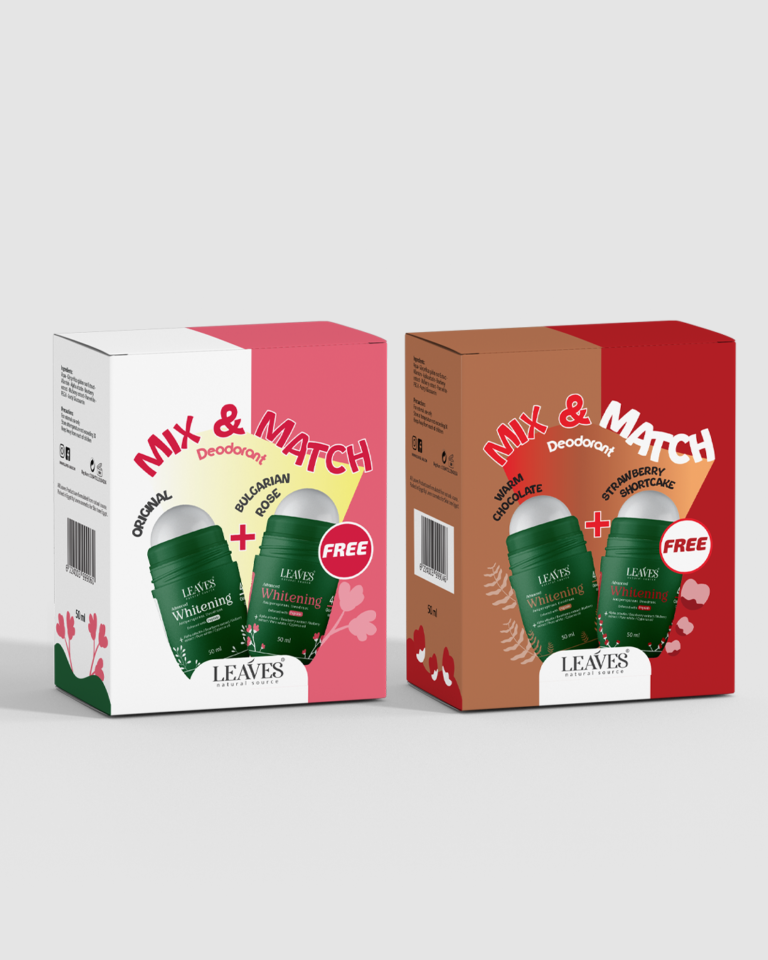 Leaves ليفز | ديودرنت بوكس 4 قطع | بولجارين روز & اوريجنال + وورم شوكليت & ستروباري شورت كيك