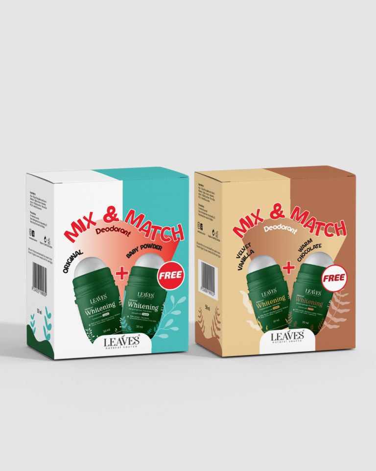 Leaves ليفز | ديودرنت بوكس 4 قطع | بيبي باودر & اوريجنال + وورم شوكليت & فانيليا